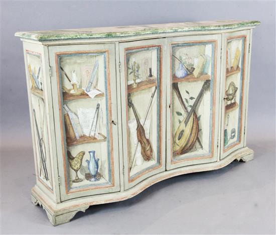 A 20th century Italian painted serpentine side cabinet, W.5ft D.1ft 5in. H.3ft 3.75in.